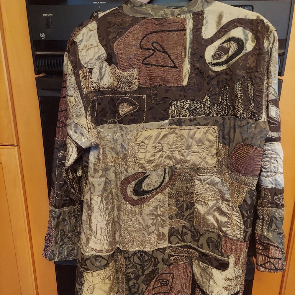 Lux Chico's Gray Browns Patchwork Embroidered Jac… - image 4